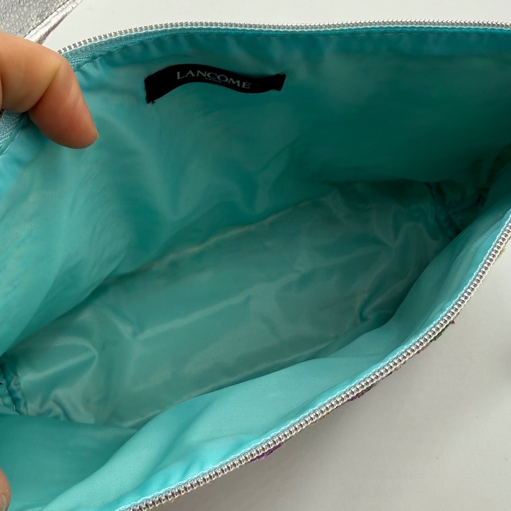 Lancome Paris Woven Straw Makeup Bag OS Teal Multi Chevron Boho Tassel Pouch - Picture 5 of 7